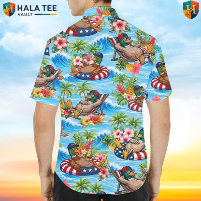 Beach Patriotic Duck Aloha Tee Mens Fourth Of July Cruise Holiday Apparel