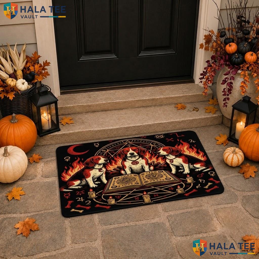 Beagle Dog Halloween Doormat Holiday Witchy Non Slip Spooky Welcome Rug