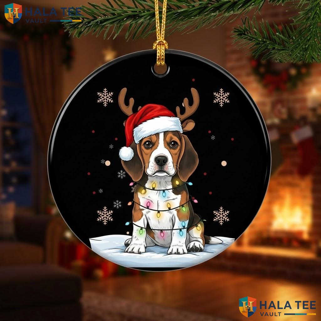 Beagle Dog Lights Christmas Ornament Reindeer Santa Tree Holiday Decor
