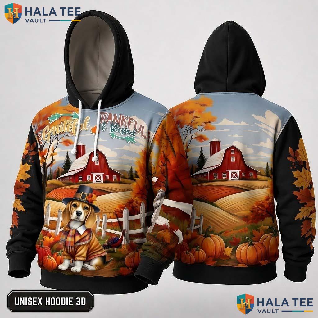 Beagle Pilgrim Blessed Thanksgiving 3D Hoodie Grateful Thankful Fall