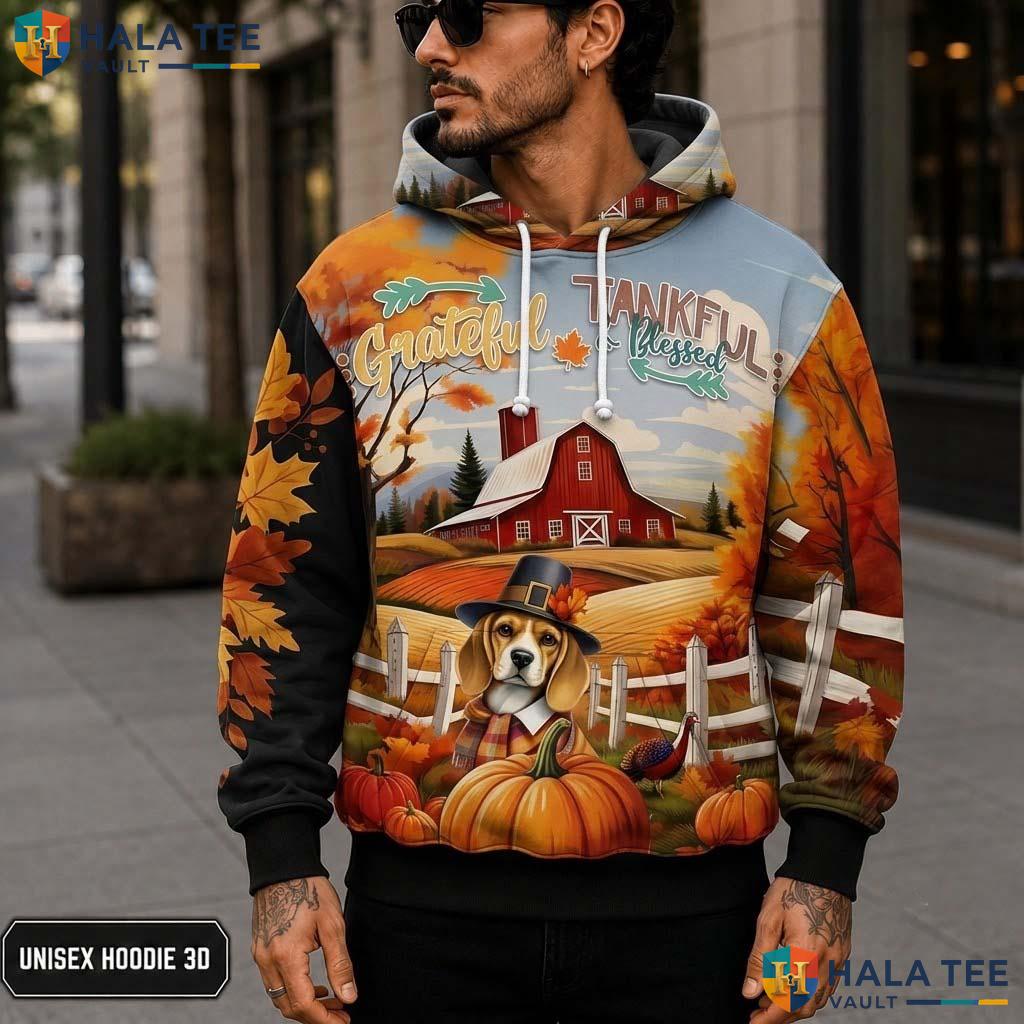 Beagle Pilgrim Blessed Thanksgiving 3D Printed Hoodie Grateful Thankful Fall