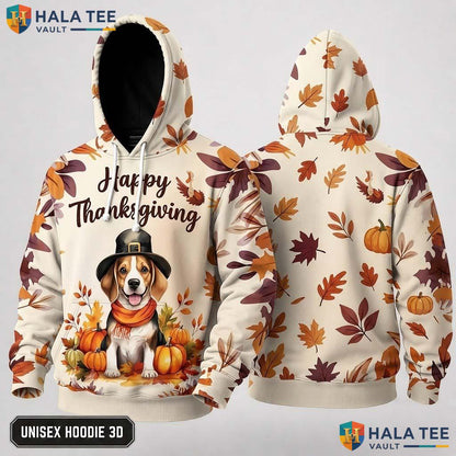 Beagle Pumpkins Autumn Thanksgiving 3D Hoodie Proud Happy Fall Apparel