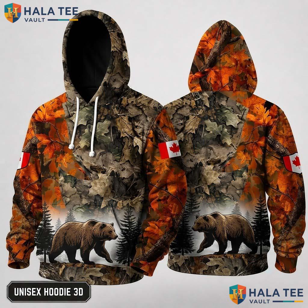 Bear Canadian Flag Thanksgiving 3D Hoodie Personalized Forest Design