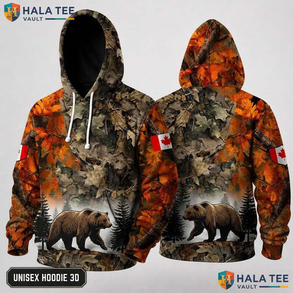 Bear Canadian Flag Thanksgiving 3D Hoodie Personalized Forest Design