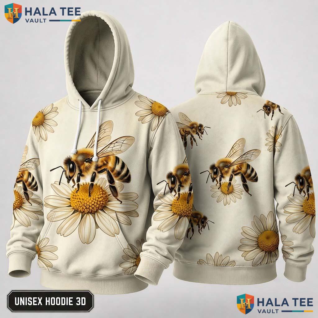 Bee Daisy Flower Thanksgiving 3D Hoodie Vibrant Nature Inspired Top