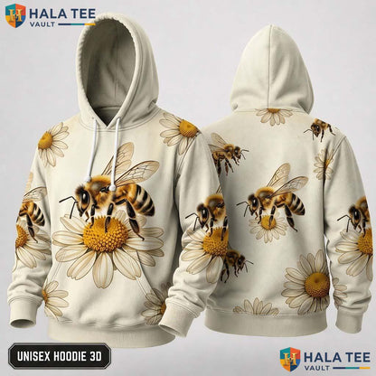 Bee Daisy Flower Thanksgiving 3D Hoodie Vibrant Nature Inspired Top