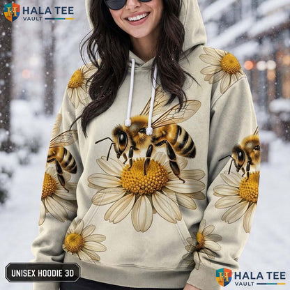 Bee Daisy Flower Thanksgiving 3D Printed Hoodie Vibrant Nature Inspired Top