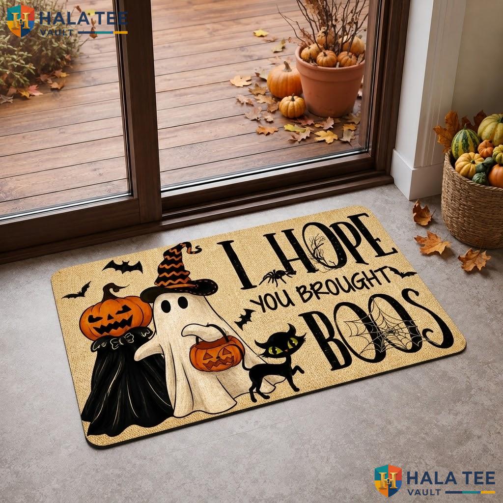 Beige Ghost Pumpkin Halloween Doormat Brought Boos Spider Web Indoor Rug