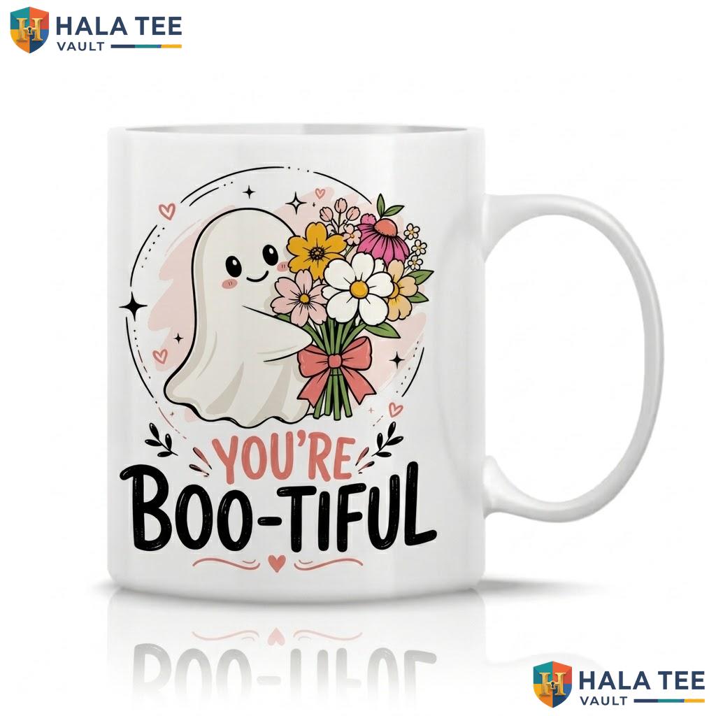 Beige Sleepy Ghost Halloween Mug Funny Mornings Are A Boo Ceramic Cup