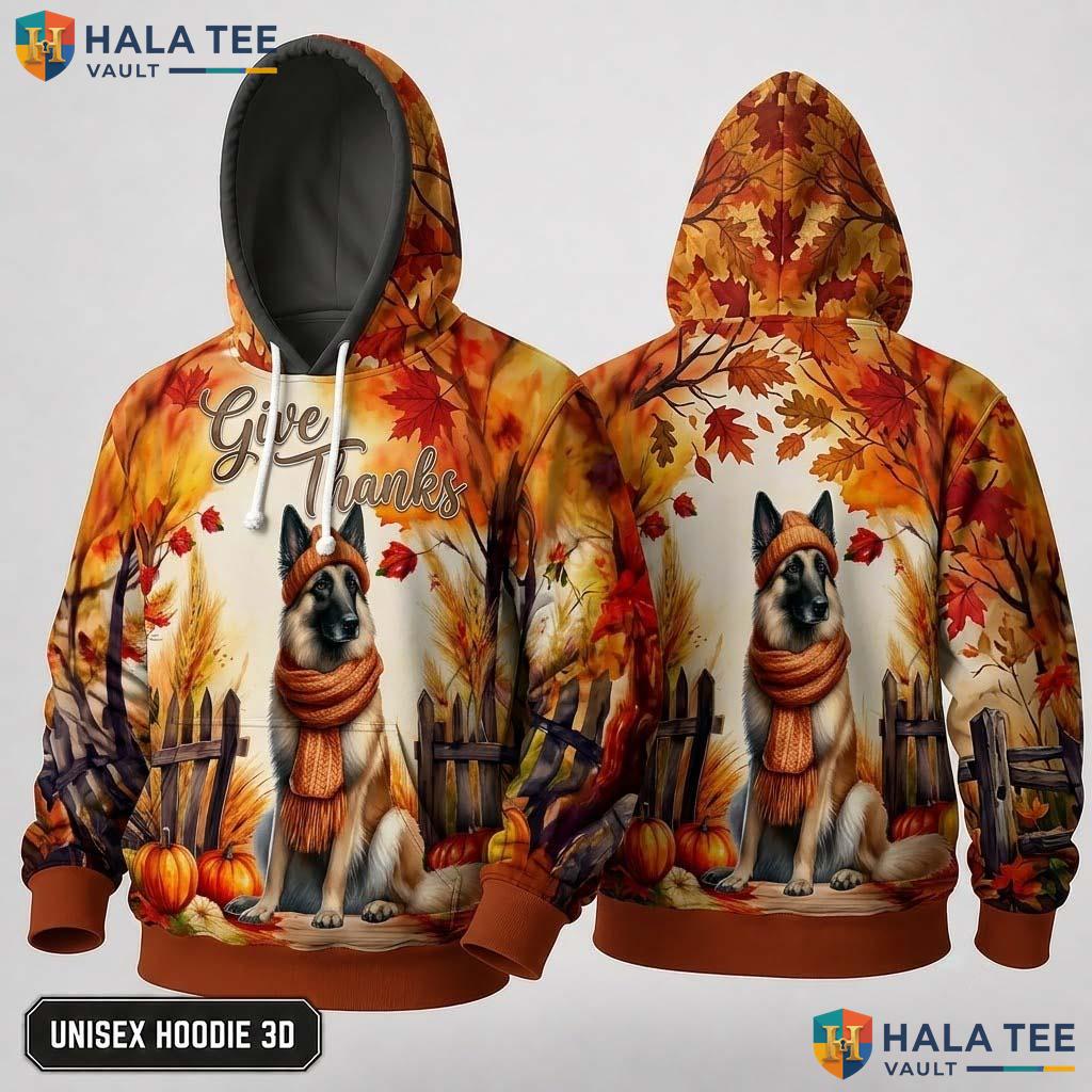 Belgian Malinois Pumpkins Thanksgiving 3D Hoodie Give Thanks Fall Top