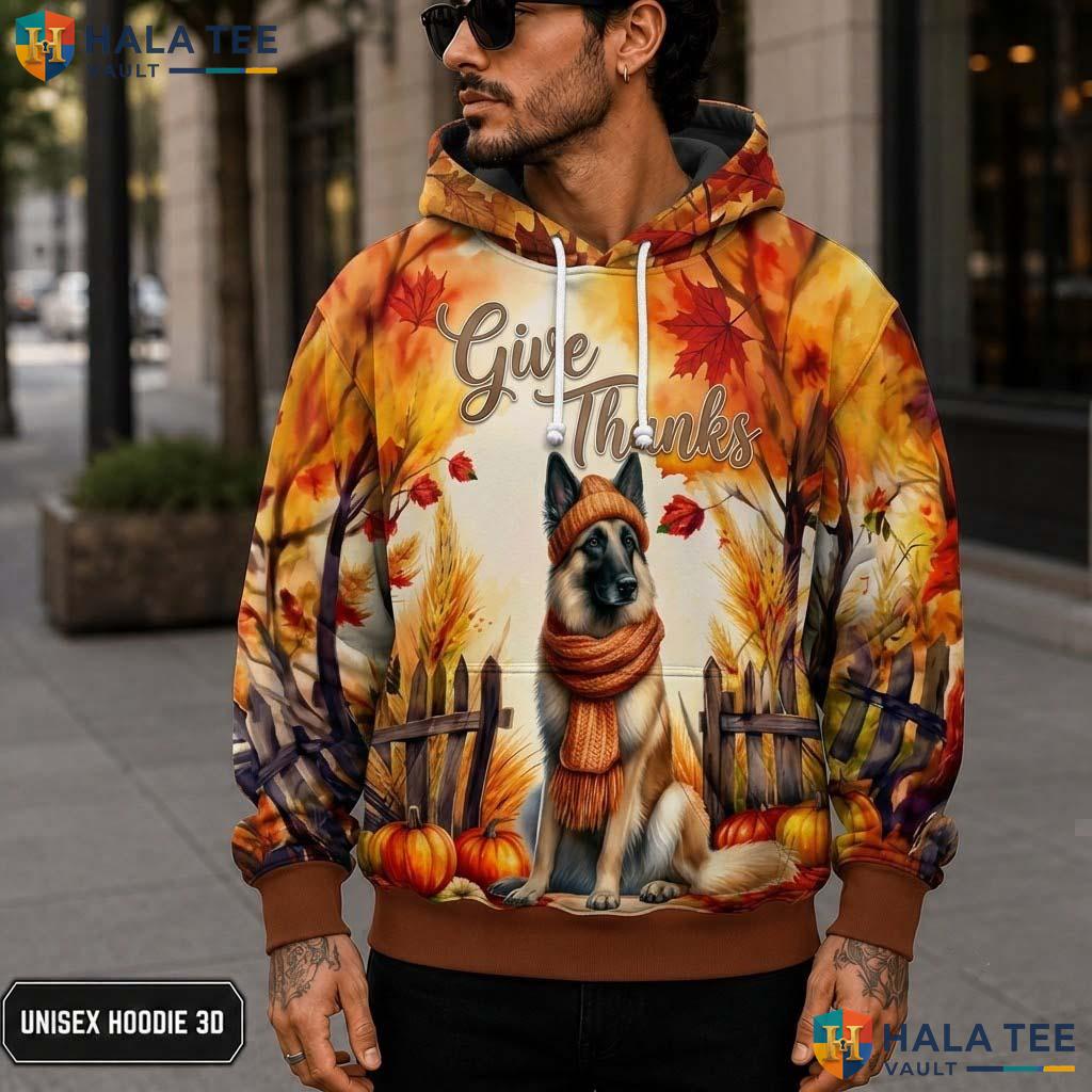 Belgian Malinois Pumpkins Thanksgiving 3D Printed Hoodie Give Thanks Fall Top
