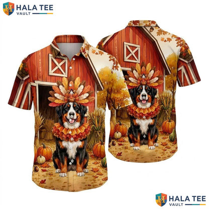 Bernese Mountain Dog Thanksgiving Hawaiian Shirt Fall Scene Costume