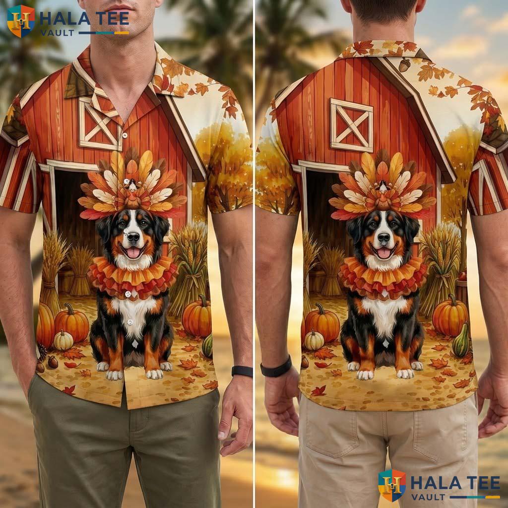 Bernese Mountain Dog Thanksgiving Tropical Shirt Fall Scene Costume