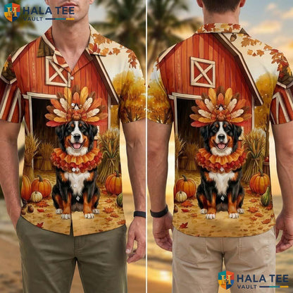 Bernese Mountain Dog Thanksgiving Tropical Shirt Fall Scene Costume