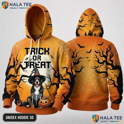 Bernese Mountain Trick Or Treat 3D Hoodie Whimsical Pumpkin Graphic