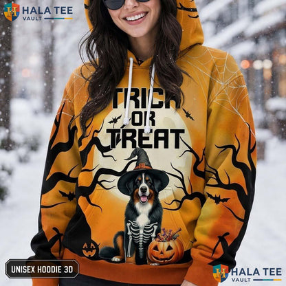 Bernese Mountain Trick Or Treat 3D Printed Hoodie Whimsical Pumpkin Graphic