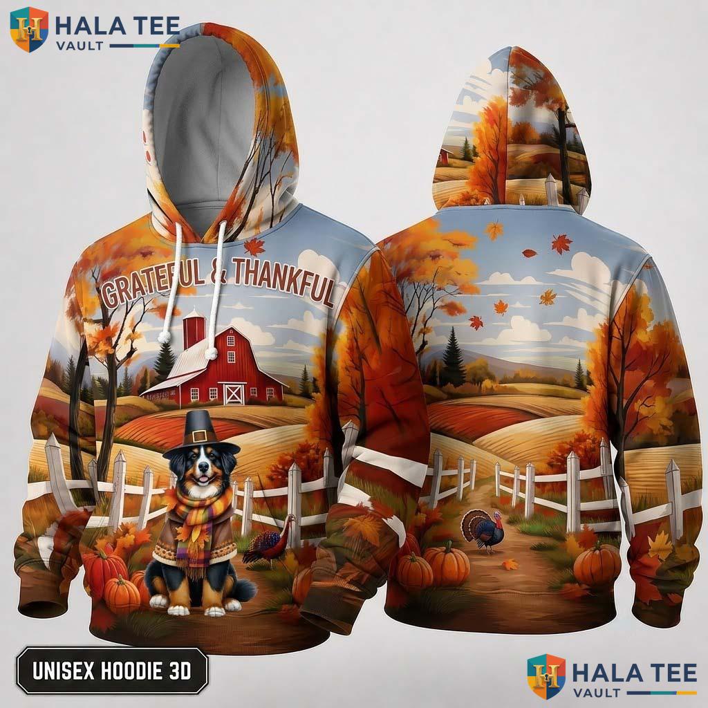 Bernese Pilgrim Scene Thanksgiving 3D Hoodie Grateful Autumn Apparel