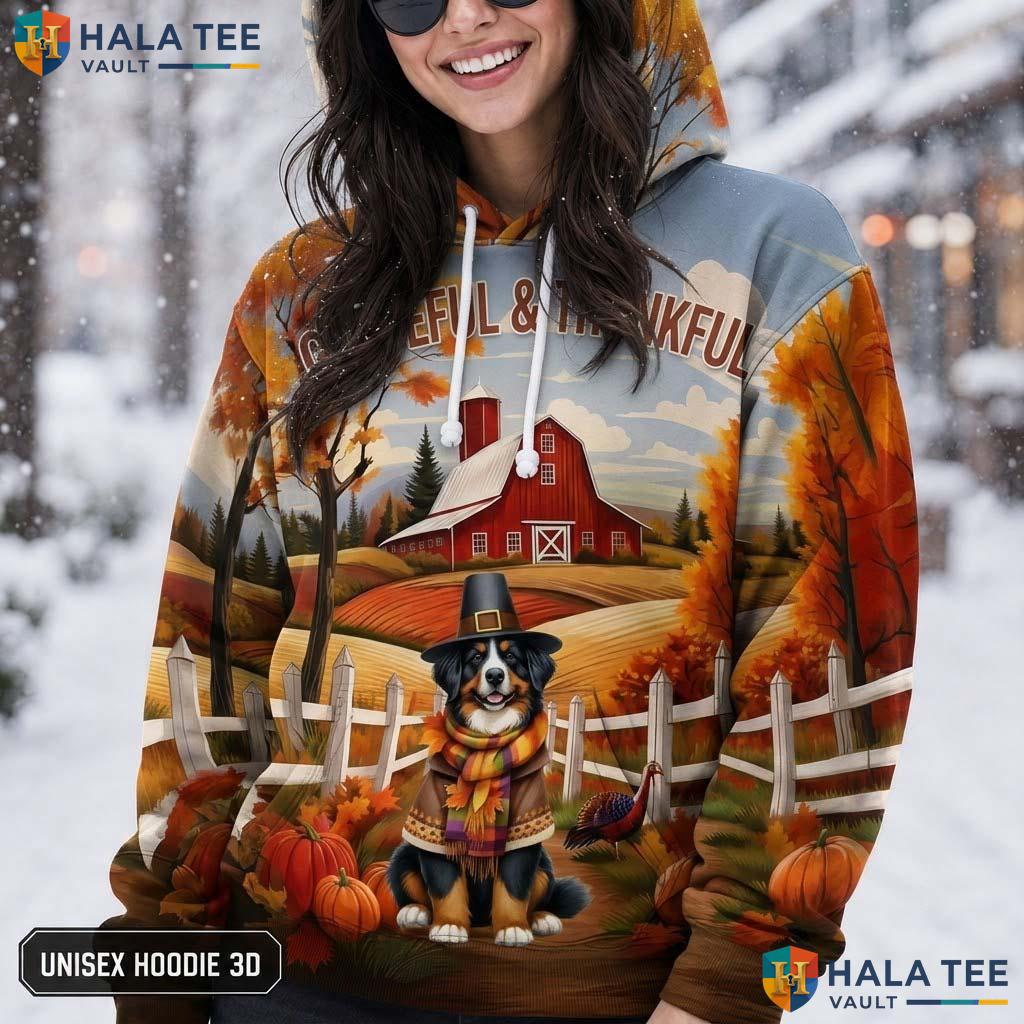 Bernese Pilgrim Scene Thanksgiving 3D Printed Hoodie Grateful Autumn Apparel