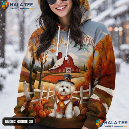 Bichon Frise Blessed Thanksgiving 3D Printed Hoodie Grateful Thankful Fall Top