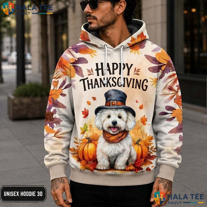 Bichon Frise Lovers Thanksgiving 3D Printed Hoodie Proud Happy Pumpkins Top