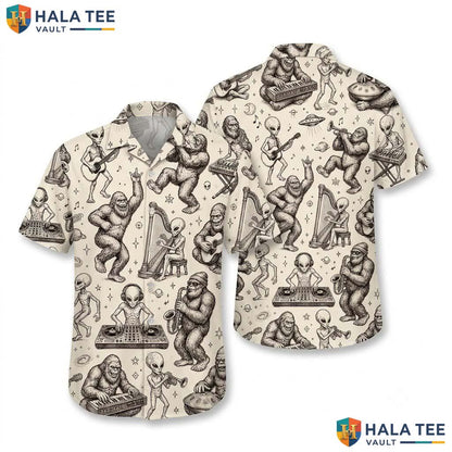 Bigfoot Alien Farm Life Hawaiian Shirt Mens Aloha Button Down Summer