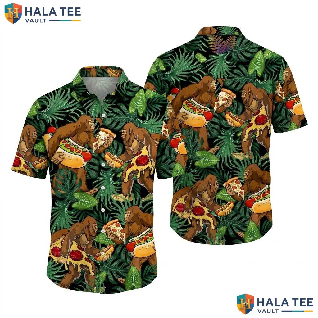 Bigfoot Food Graphic Hawaiian Shirt Farm Life Aloha Button Down Summer