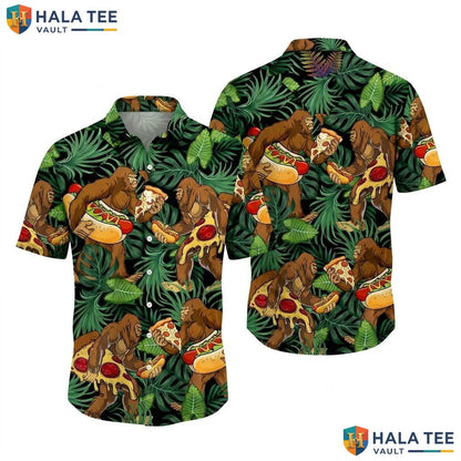 Bigfoot Food Graphic Hawaiian Shirt Farm Life Aloha Button Down Summer