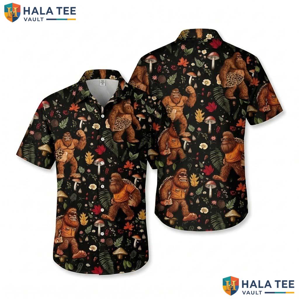 Bigfoot Mushroom Halloween Hawaiian Shirt Funny Sasquatch Aloha Top