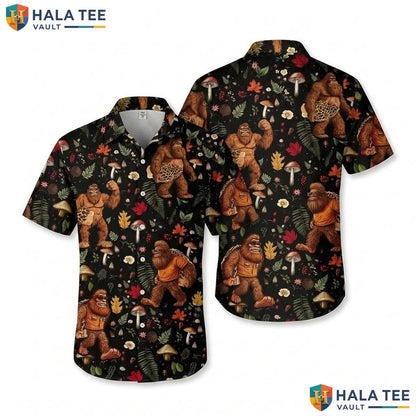 Bigfoot Mushroom Halloween Hawaiian Shirt Funny Sasquatch Aloha Top