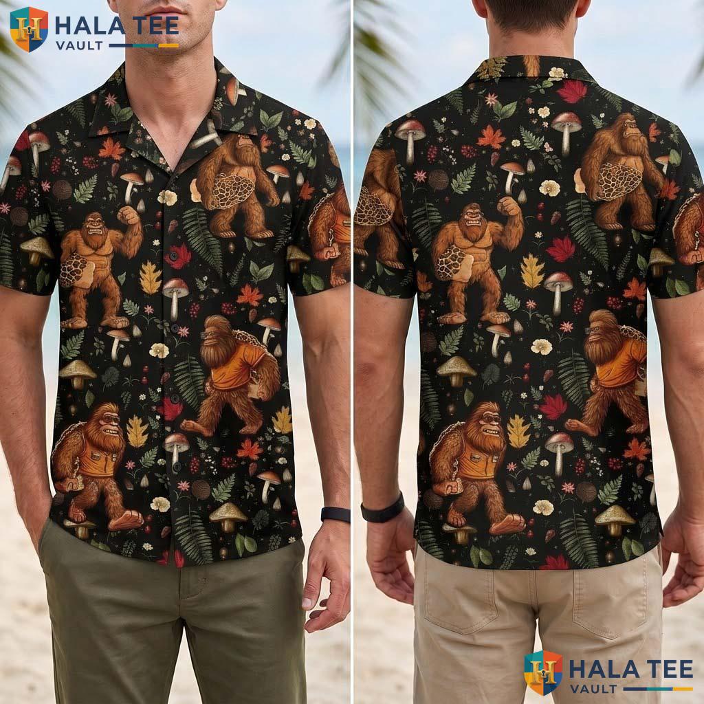 Bigfoot Mushroom Halloween Hawaiian Shirt Funny Sasquatch Aloha Top Adult