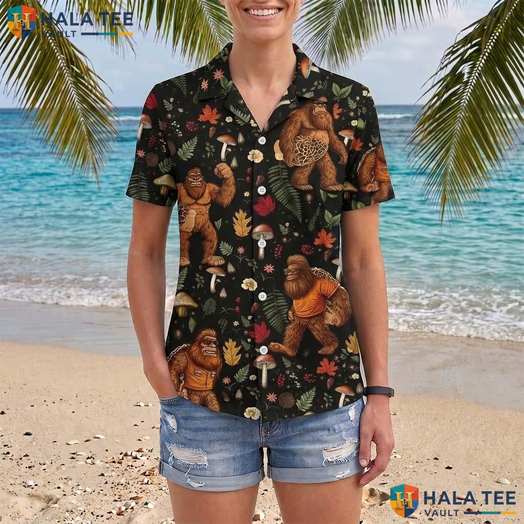 Bigfoot Mushroom Halloween Hawaiian Shirt Funny Sasquatch Aloha Top Adult