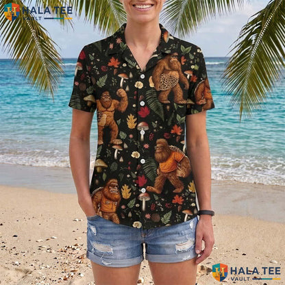 Bigfoot Mushroom Halloween Hawaiian Shirt Funny Sasquatch Aloha Top Adult