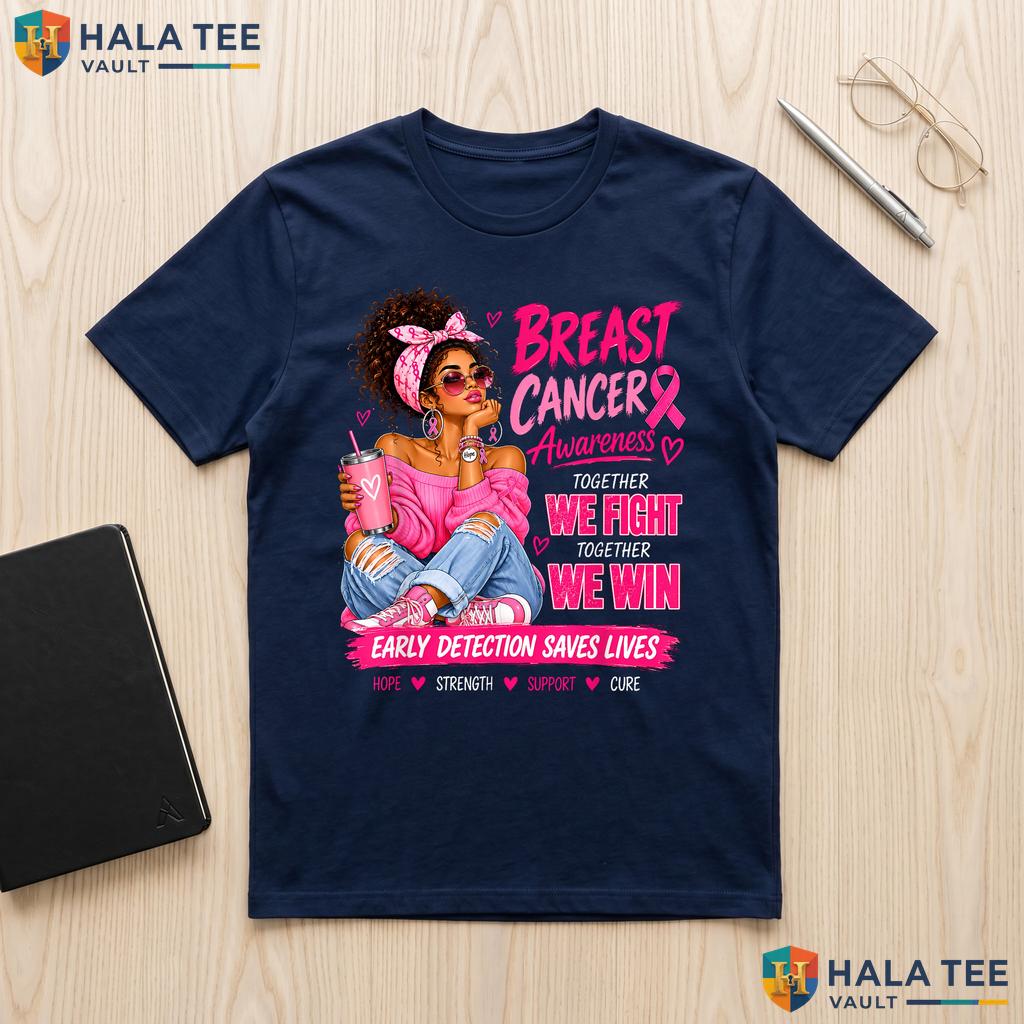 Black African American Afro Shirt Breast Cancer Awareness Women Top Adult