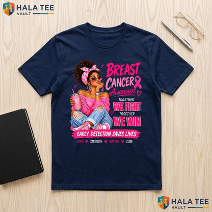 Black African American Afro Shirt Breast Cancer Awareness Women Top Adult