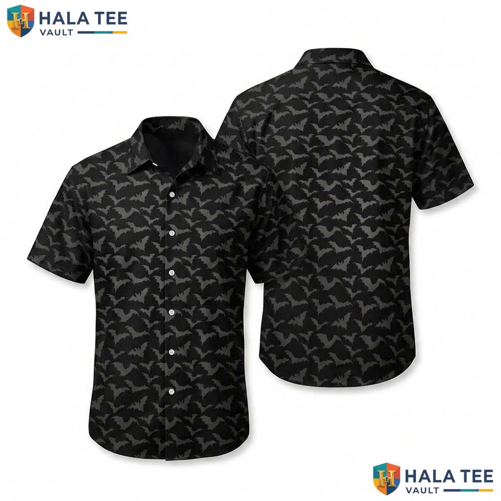 Black Bat Halloween Hawaiian Shirt Gothic Spooky Vacation Button Up