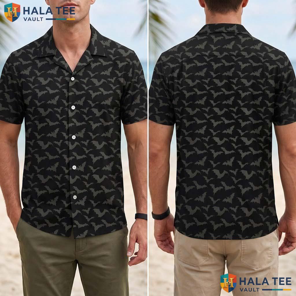 Black Bat Halloween Hawaiian Shirt Gothic Spooky Vacation Button Up Adult