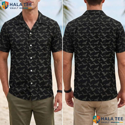 Black Bat Halloween Hawaiian Shirt Gothic Spooky Vacation Button Up Adult