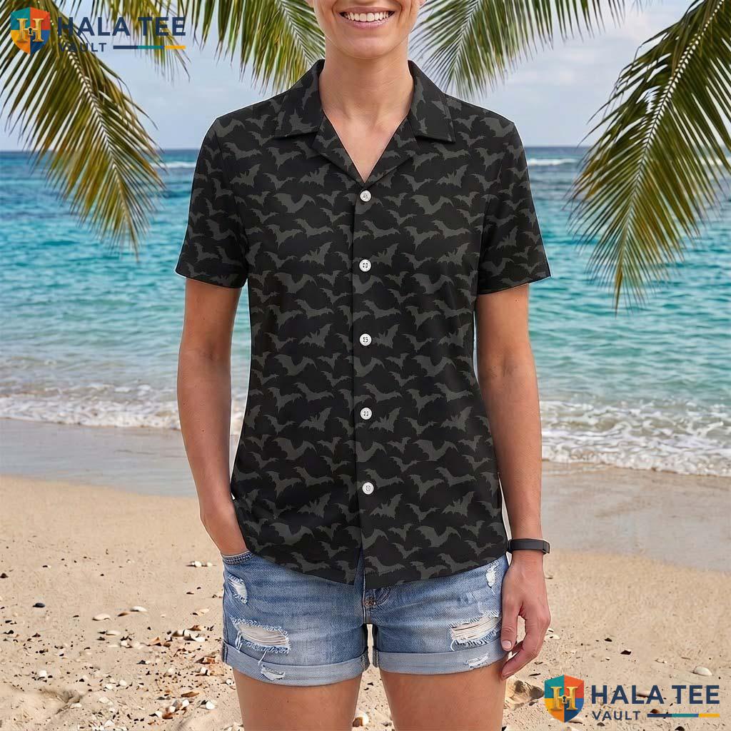Black Bat Halloween Hawaiian Shirt Gothic Spooky Vacation Button Up Adult
