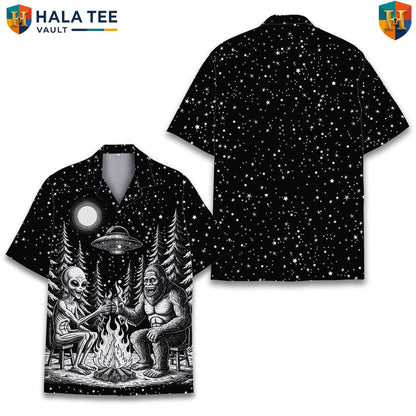 Black Bigfoot Short-sleeve button-up shirt Mens Short Sleeve Button Down Casual Beachwear