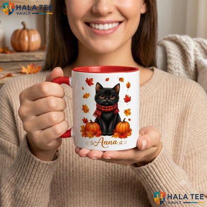 Black Cat Fall Ghost Camping Mug Custom Autumn Thanksgiving Coffee Cup