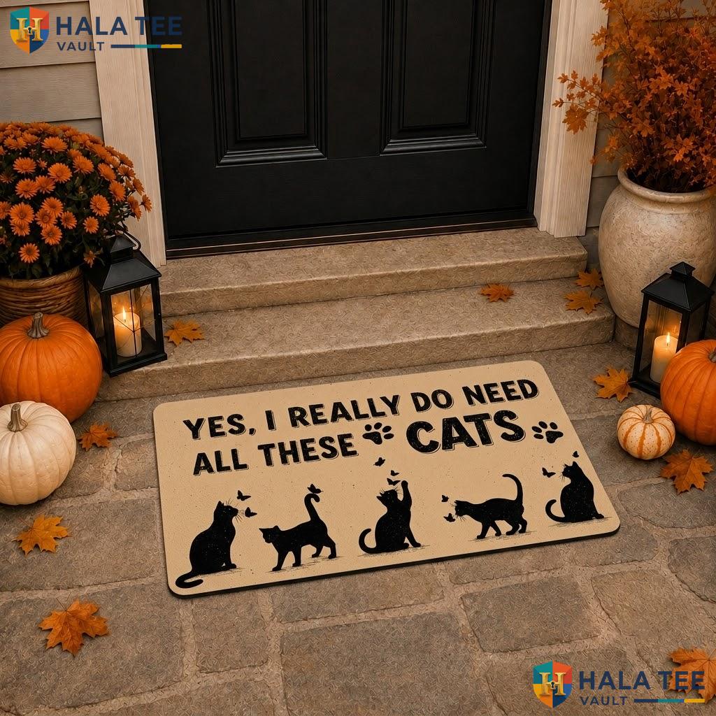 Black Cat Witchy Halloween Doormat Pumpkin Decorative Welcome Front Porch Rug