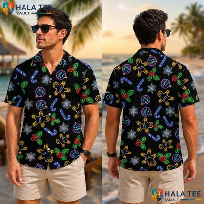 Black Christmas Funny Tropical Shirt Mens Crazy Graphic Vacation Wear