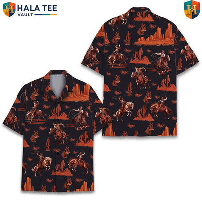Black Cowboy Hawaiian Shirt Mens Short Sleeve Casual Summer Tropical Outfit