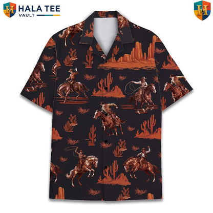 Black Cowboy Short-sleeve button-up shirt Mens Short Sleeve Casual Summer Tropical Outfit
