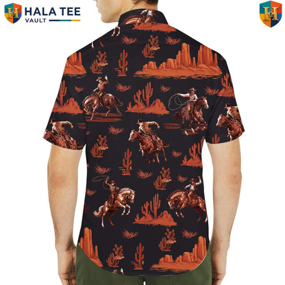 Black Cowboy Tropical Shirt Mens Short Sleeve Casual Summer Tropical Outfit