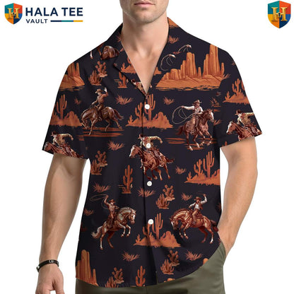 Black Cowboy Short-sleeve button-up shirt Mens Short Sleeve Casual Summer Tropical Outfit