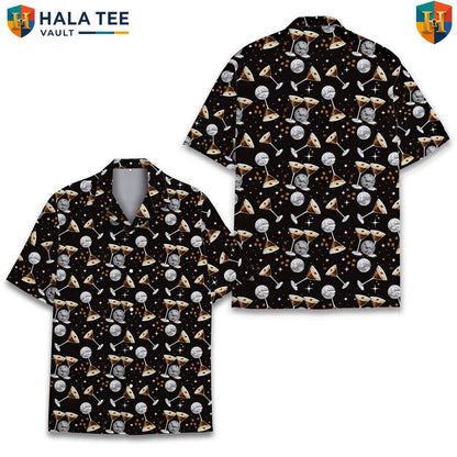 Black Disco Cocktail Aloha Shirt Mens Short Sleeve Casual Summer Beachwear