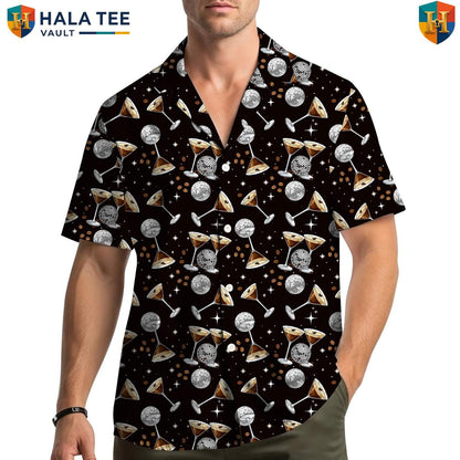 Black Disco Cocktail Aloha Tee Shirt Mens Short Sleeve Casual Summer Beachwear