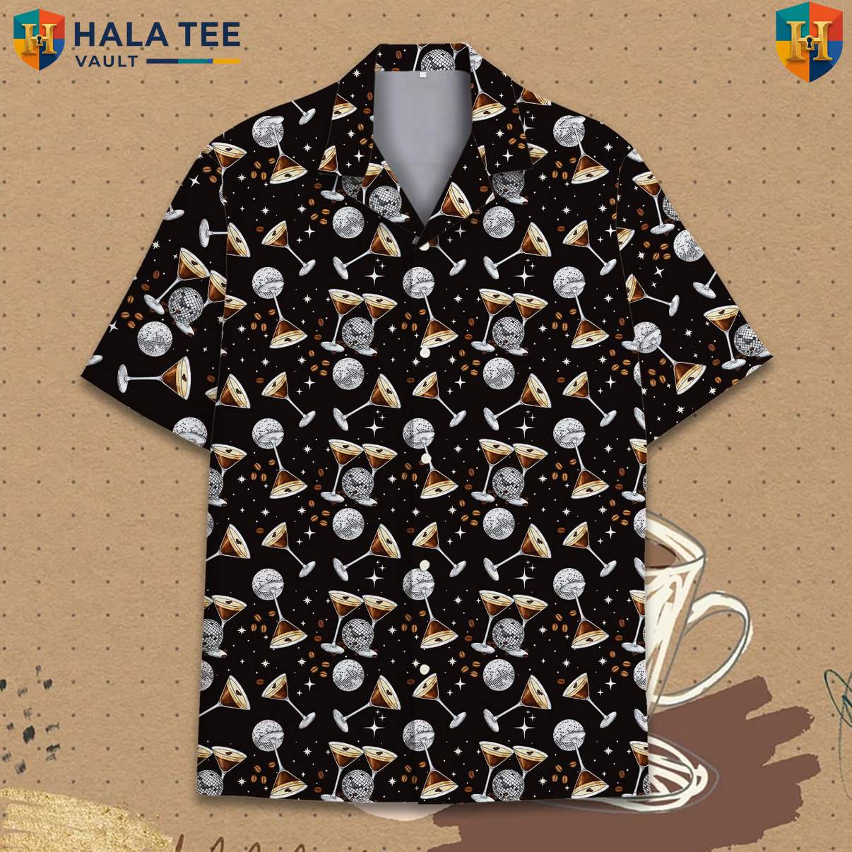Black Disco Cocktail Aloha TShirt Mens Short Sleeve Casual Summer Beachwear