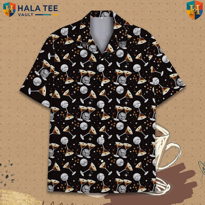 Black Disco Cocktail Aloha TShirt Mens Short Sleeve Casual Summer Beachwear